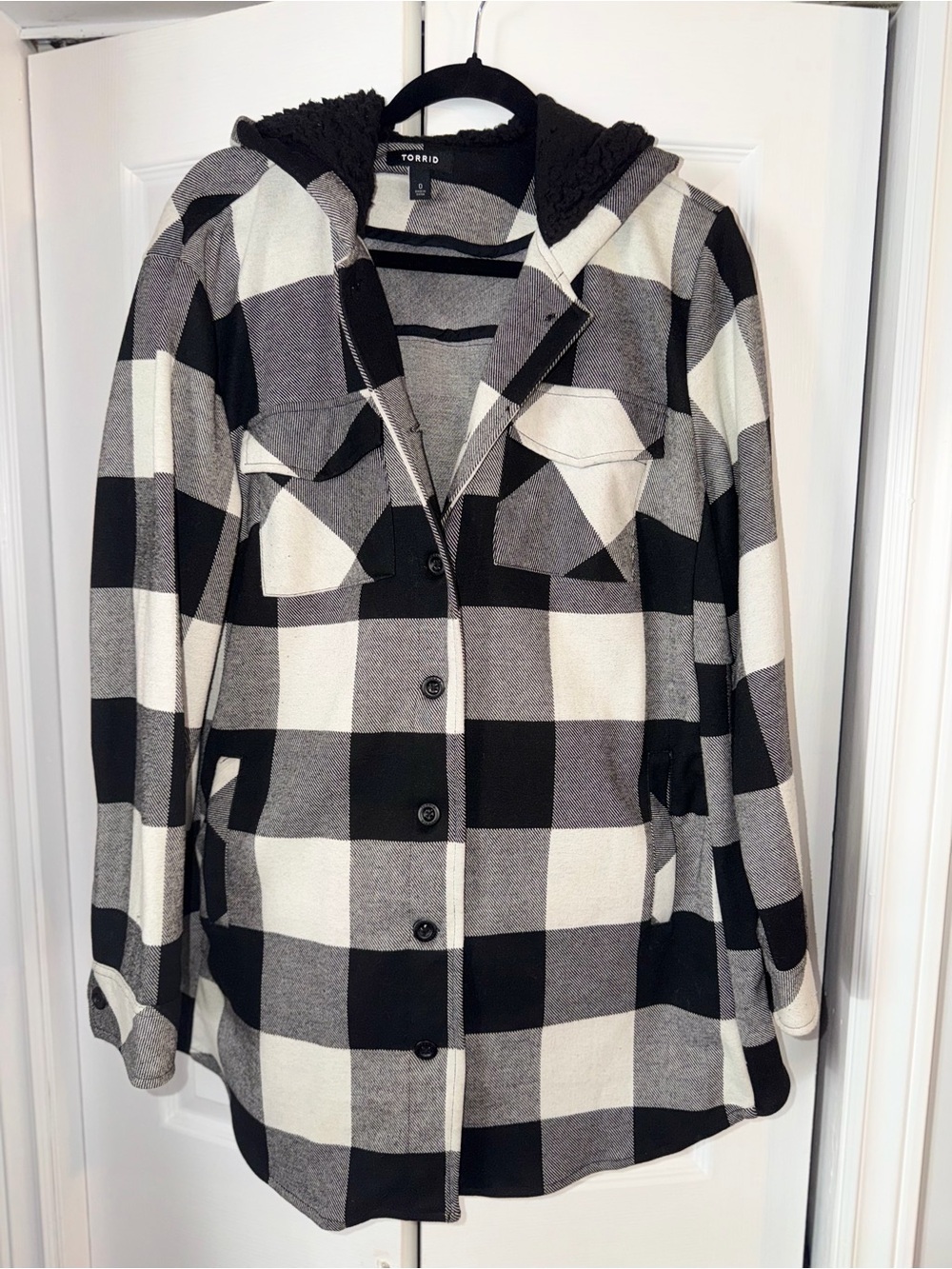torrid Black, White & Gray Plaid Hooded Utility Jacket
